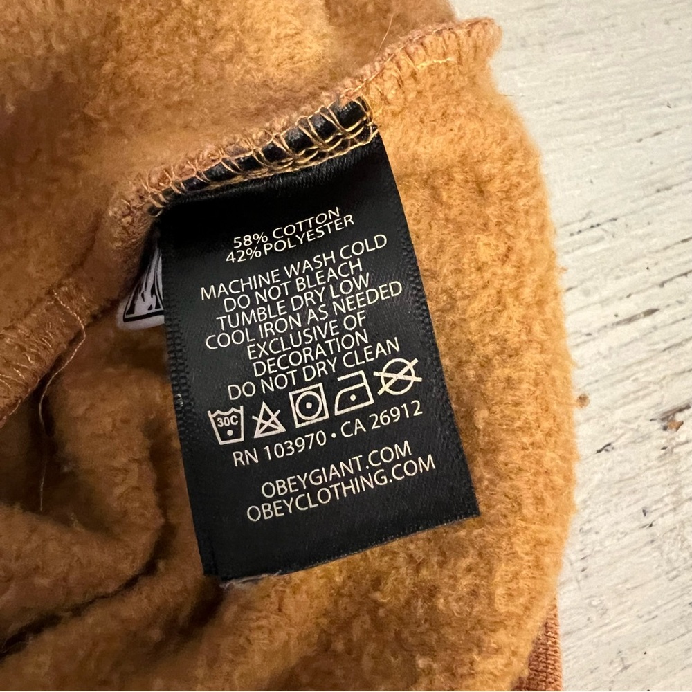 Obey Tan “Cosmic Love” Embroidered Hoodie Sweatshirt Size Small Good Condition - Picture 11 of 11